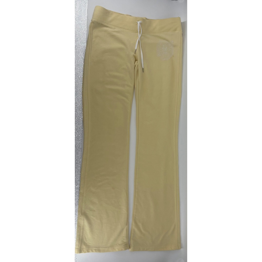 Vintage Y2K Express Low Rise Flare Sweatpants Yellow Crest Small Flawed